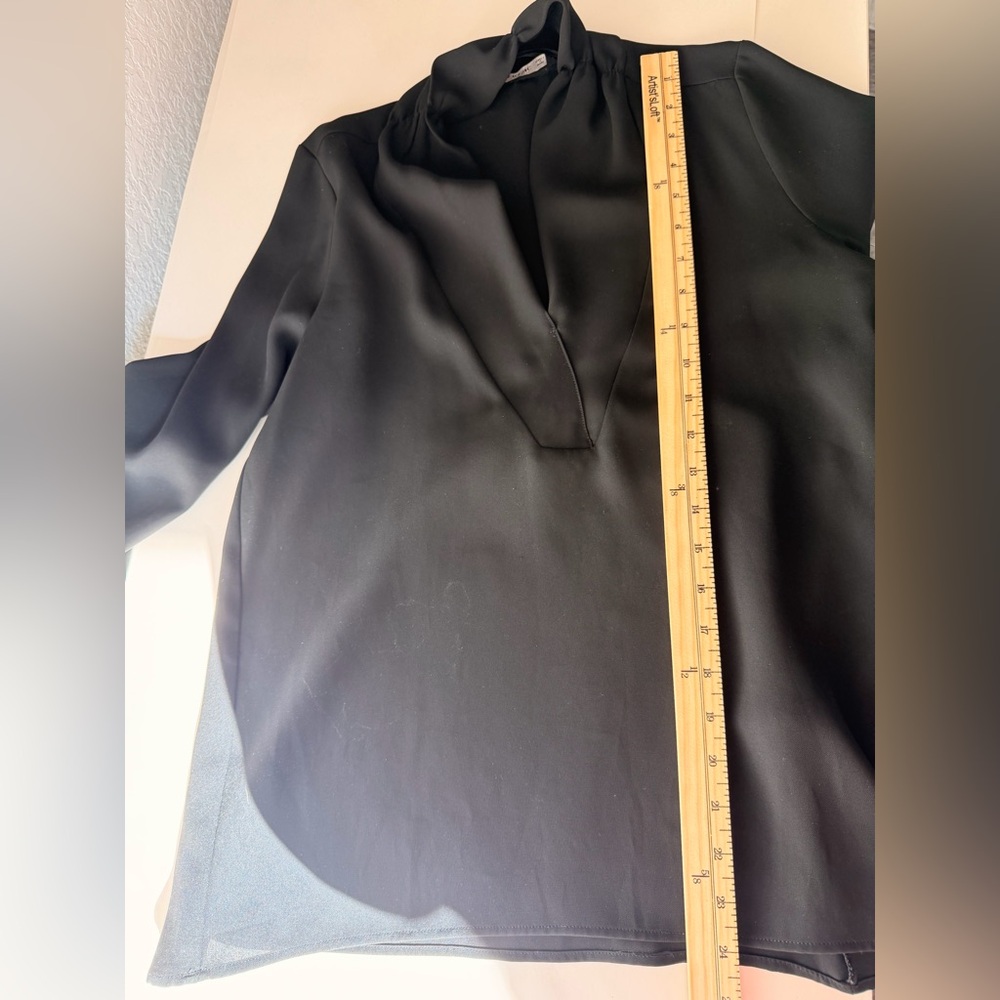 ZARA Black V-Neck Blouse Long Sleeve Gold Button Cuffs Elegant Chic Top - Picture 5 of 6
